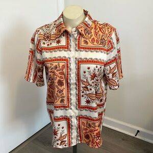 RACHEL ZOE SIZE SMALL MULTI-COLOR SCARF PRINT SHORT SLEEVE SLIK BLOUSE